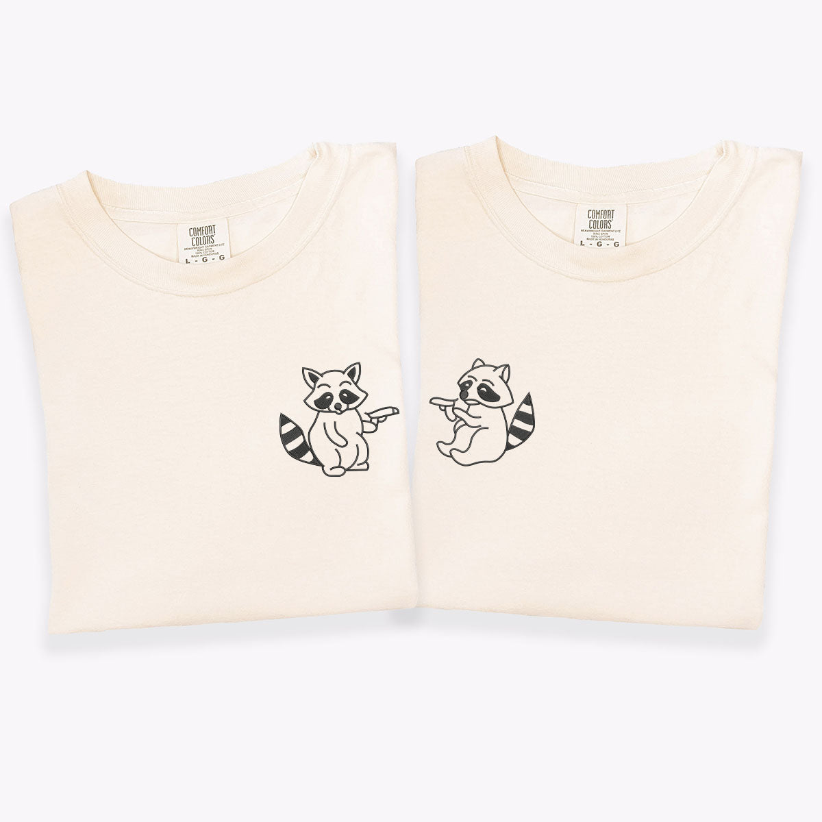 Custom Embroidered Racoon Guns Matching T-shirts for Couples