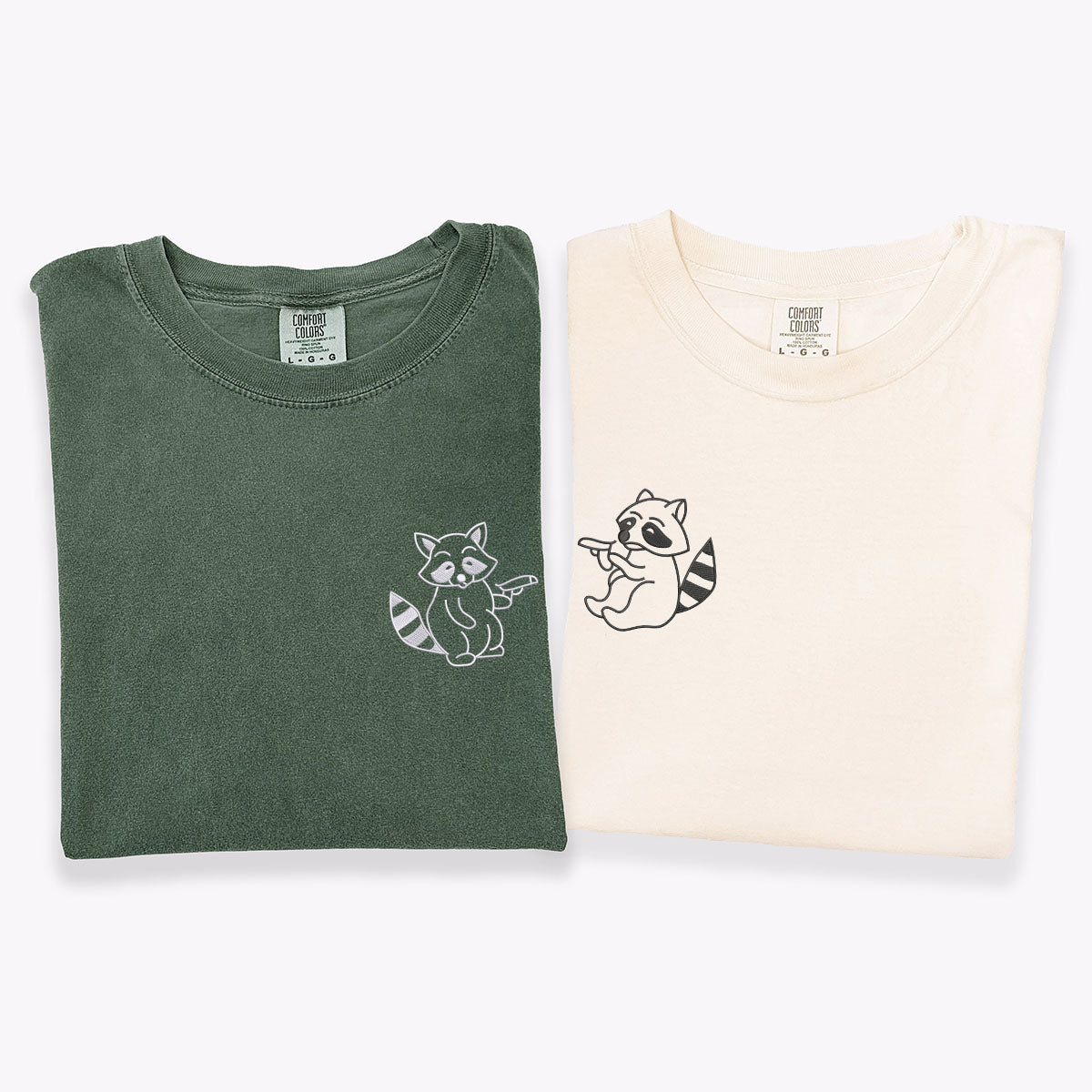 Custom Embroidered Racoon Guns Matching T-shirts for Couples