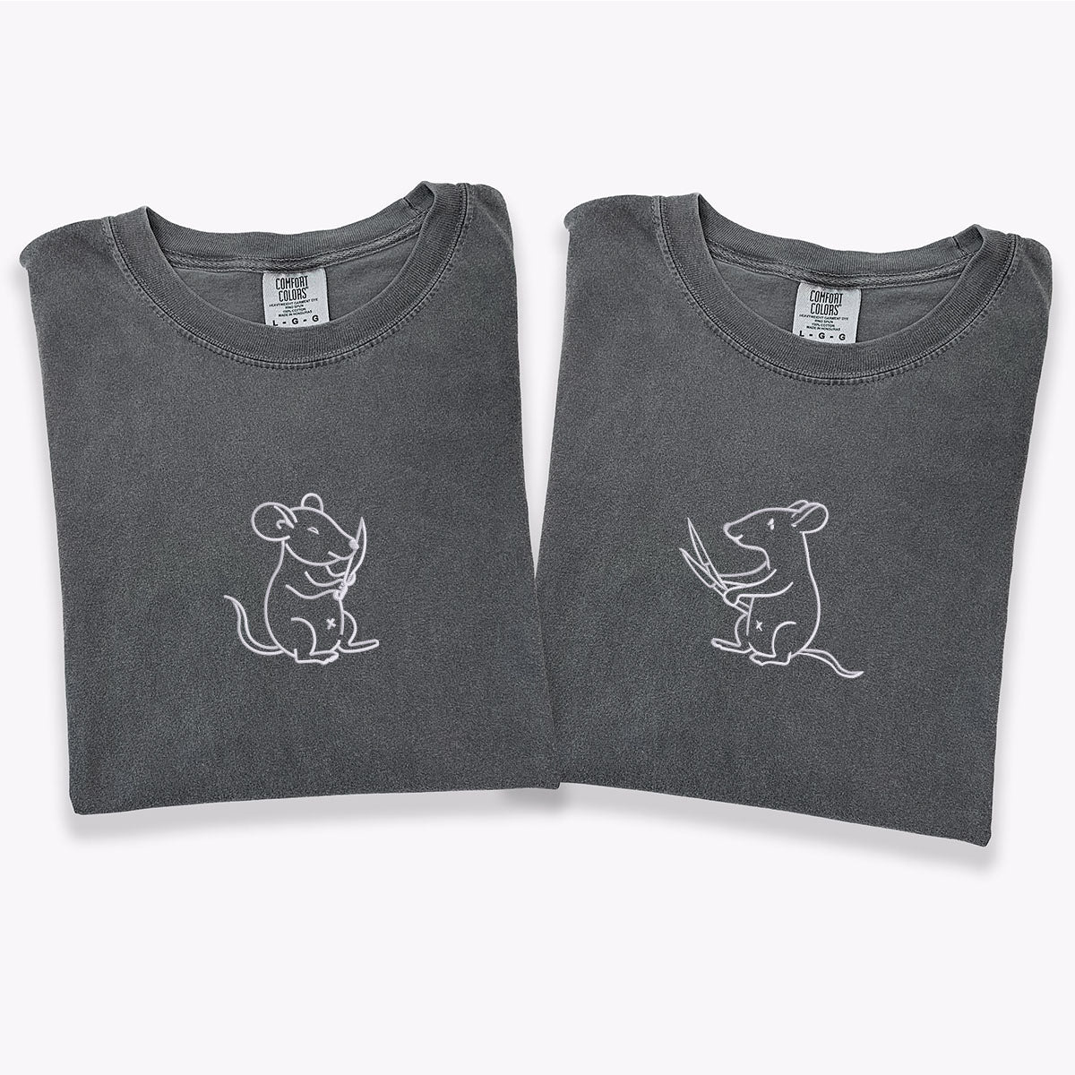 Custom Embroidered Rats with Knives Matching T-shirts for Couples