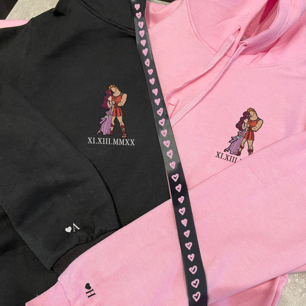 Custom Embroidered Roman Numeral Hoodies For Couples, Cartoon Hero Couples Embroidered Hoodie