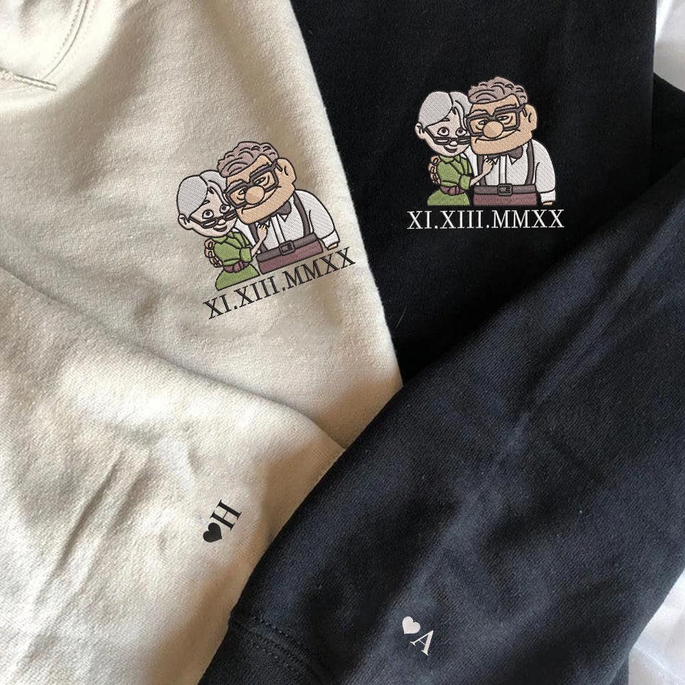 Custom Embroidered Roman Numeral Hoodies for Couples, Adorable Elderly Love Embroidered Hoodie, Matching Anniversary Outfit