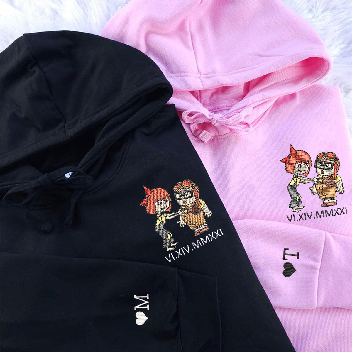 Custom Embroidered Roman Numeral Hoodies for Couples, Sweet Couple Love Hoodie, Matching Anniversary Outfit