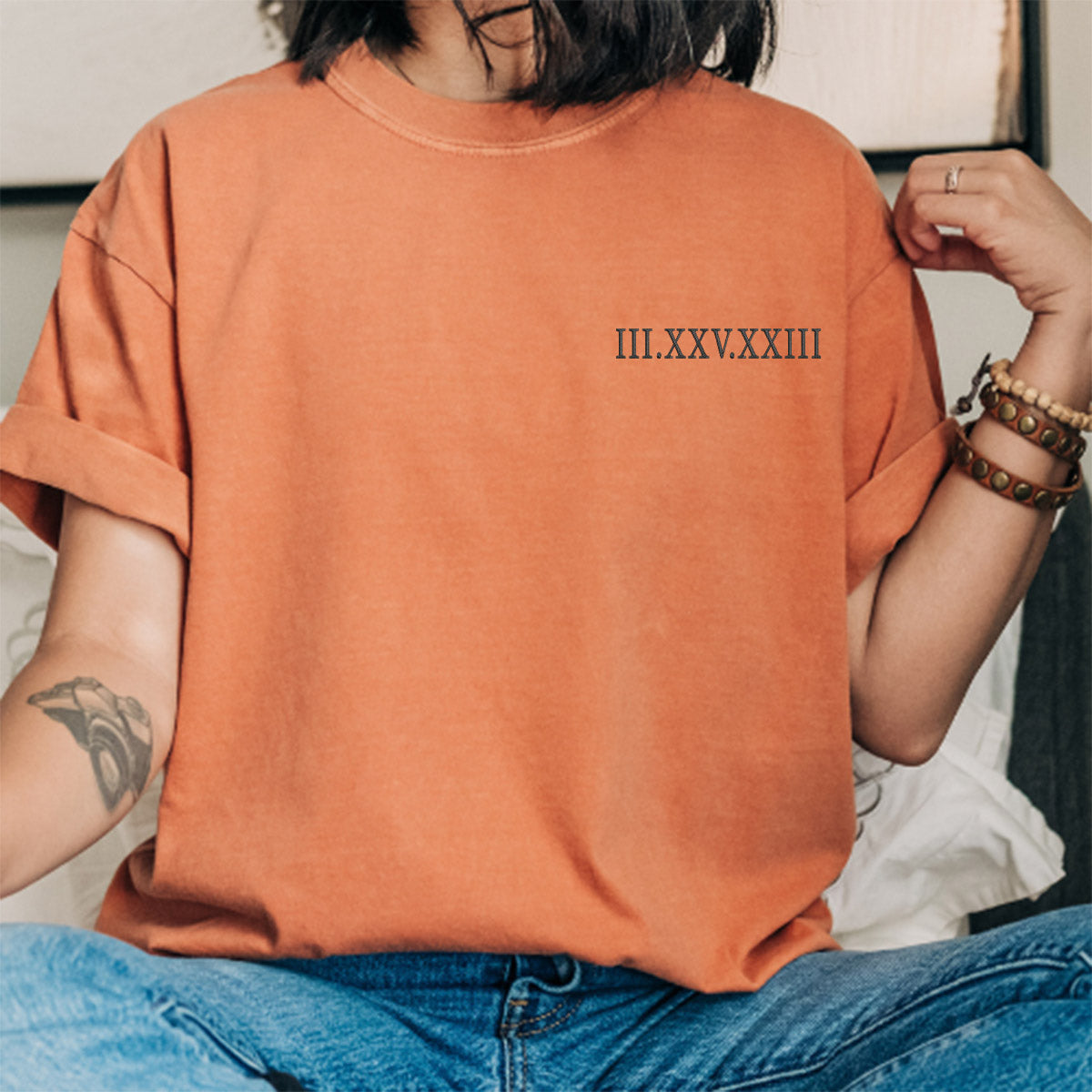 Custom Embroidered Roman Numeral Matching T-shirts for Couples