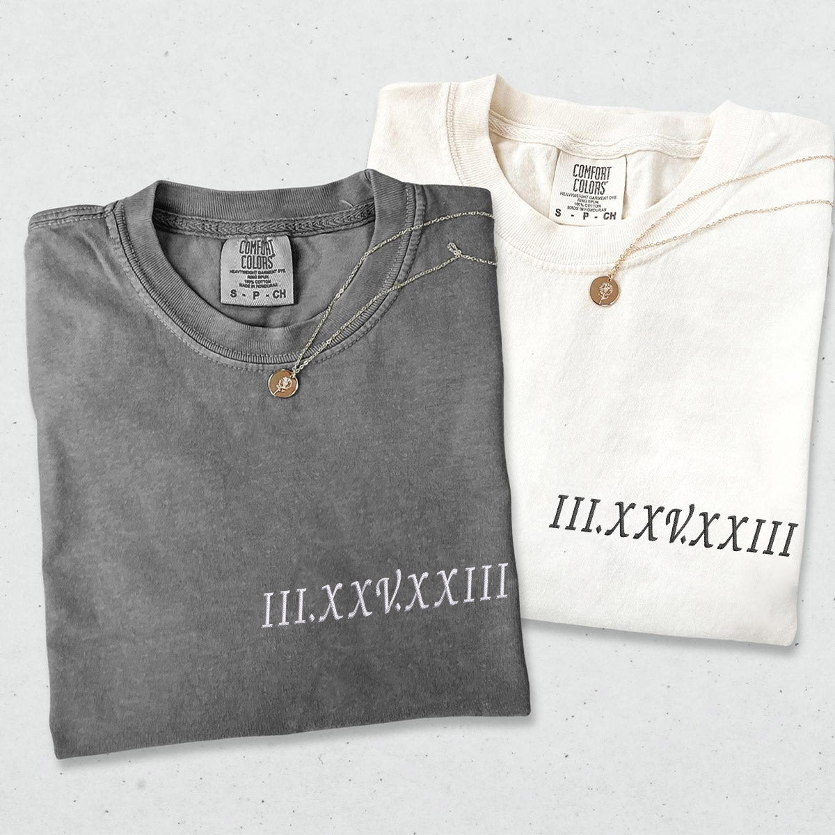 Custom Embroidered Roman Numeral T-shirts for Couples