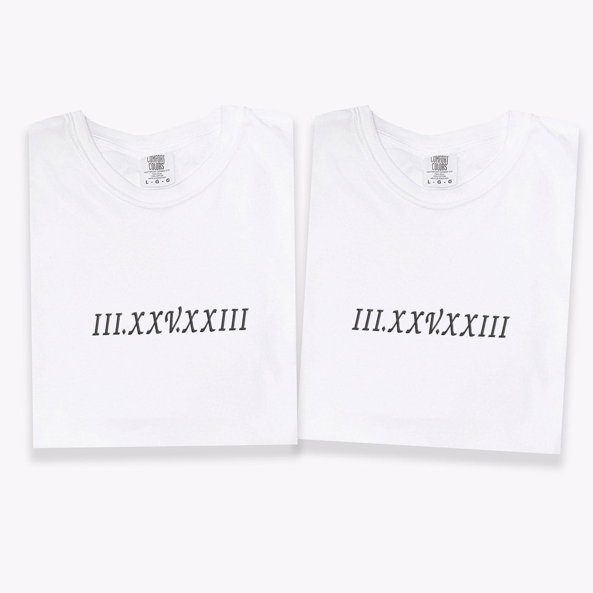 Custom Embroidered Roman Numeral T-shirts for Couples