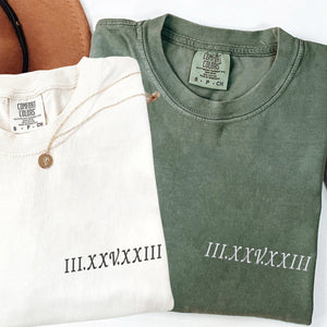 Custom Embroidered Roman Numeral T-shirts for Couples