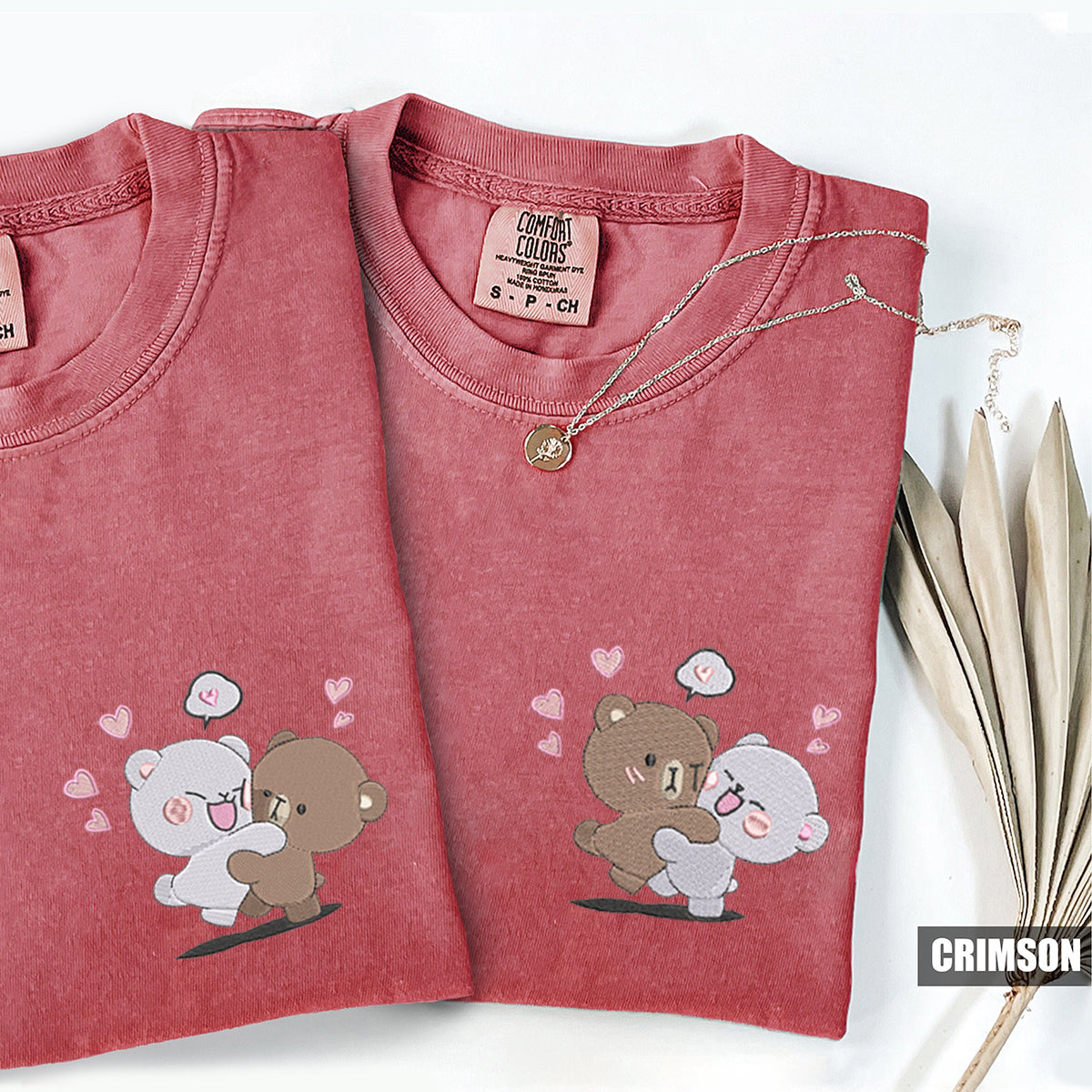 Custom Embroidered Romantic Bear Couple Matching T-shirts for Couples