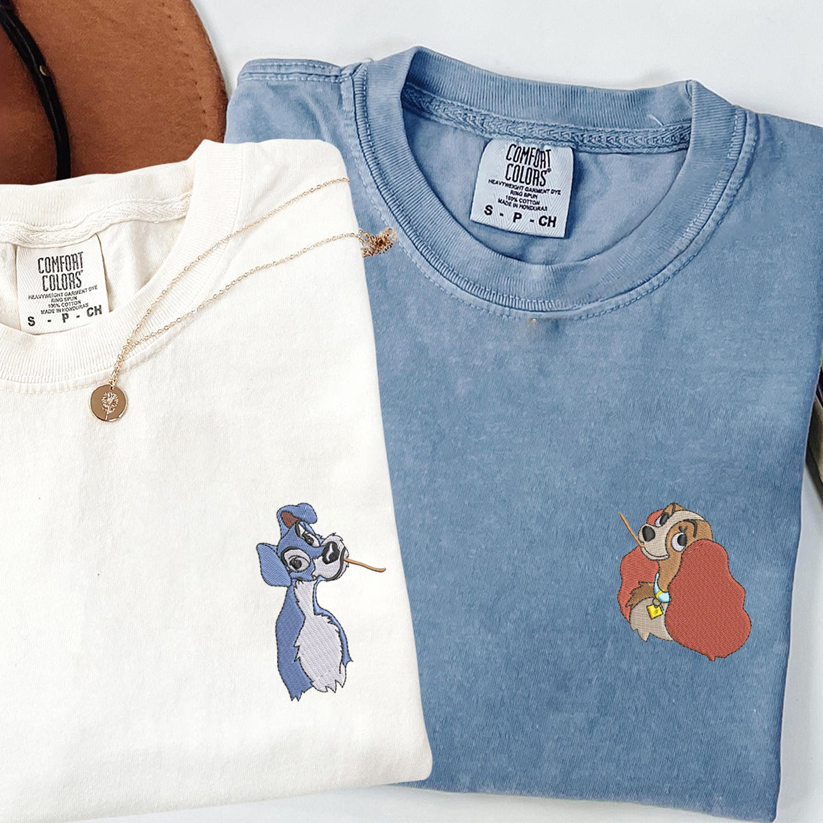 Custom Embroidered Romantic Dog Couple Matching T-shirts