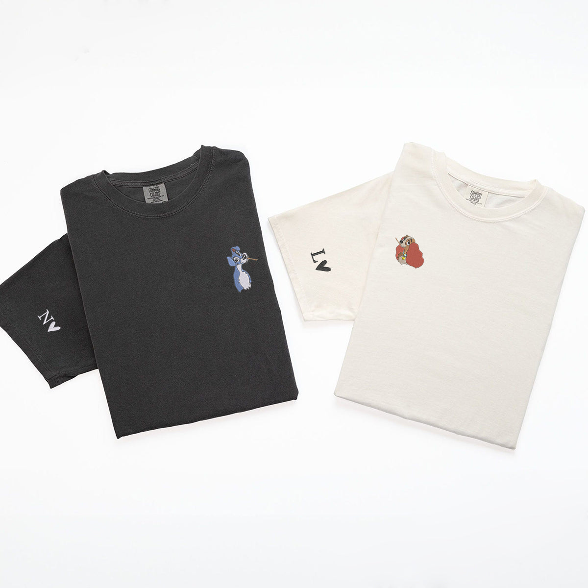 Custom Embroidered Romantic Dog Couple Matching T-shirts