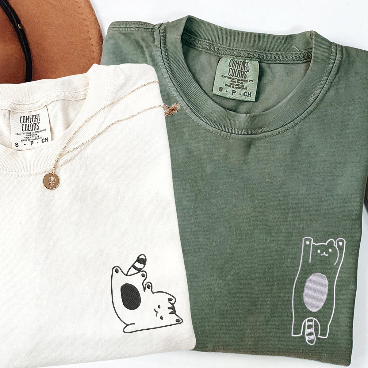 Custom Embroidered Silly Cat Matching T-shirts for Couples