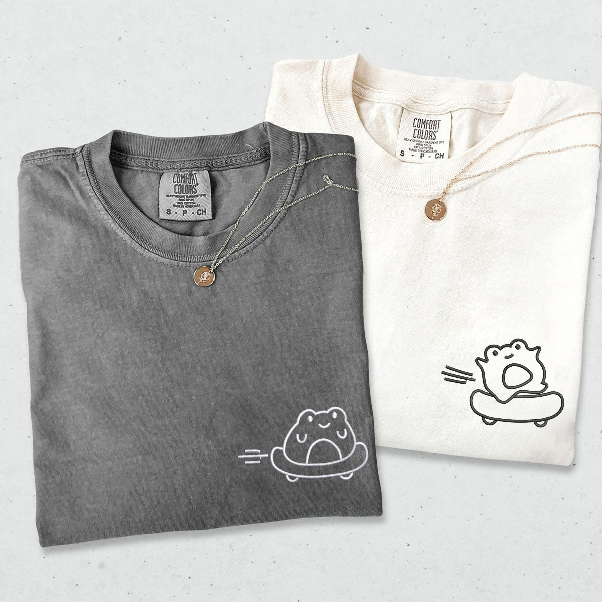Custom Embroidered Skateboard Frog Matching T-shirts for Couples