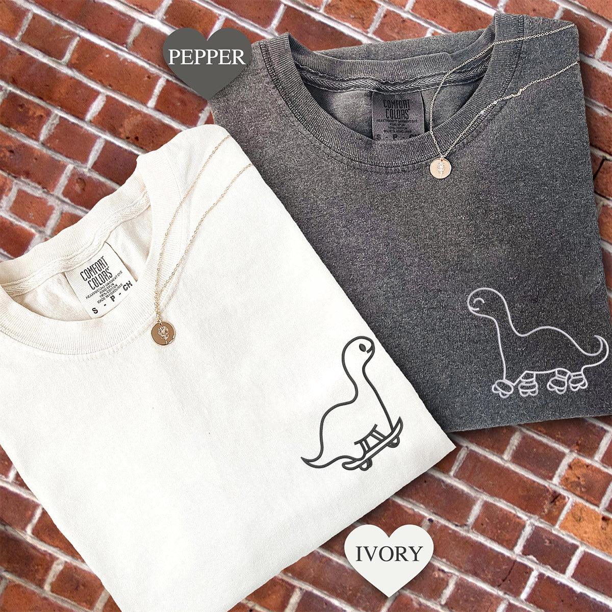 Custom Embroidered Skater Dino Matching T-shirts for Couples