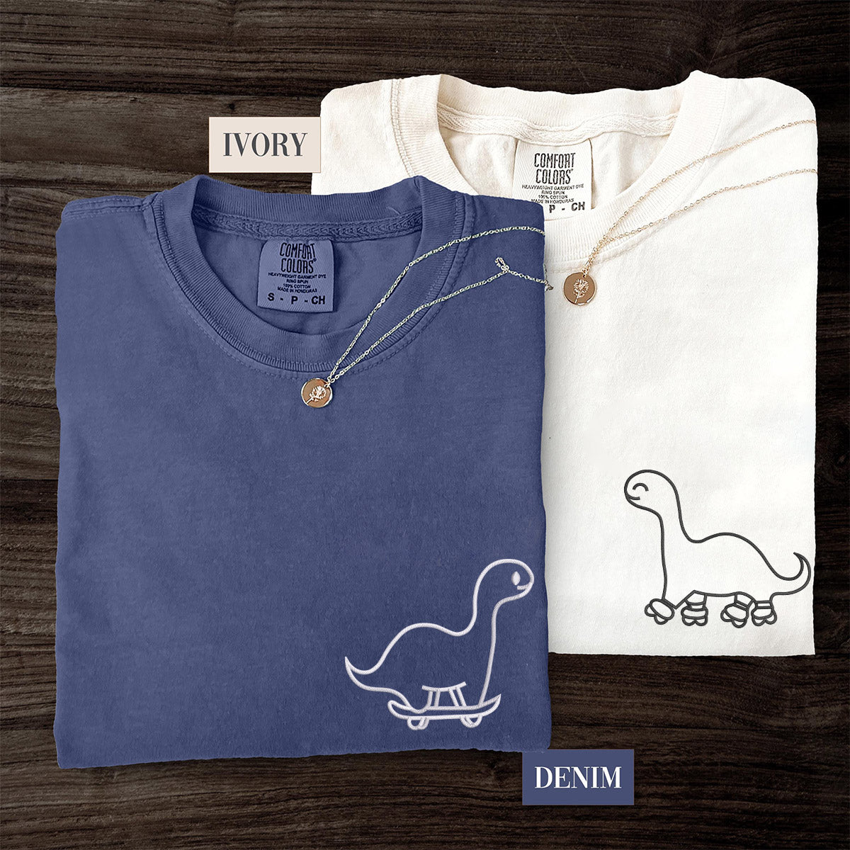 Custom Embroidered Skater Dino Matching T-shirts for Couples