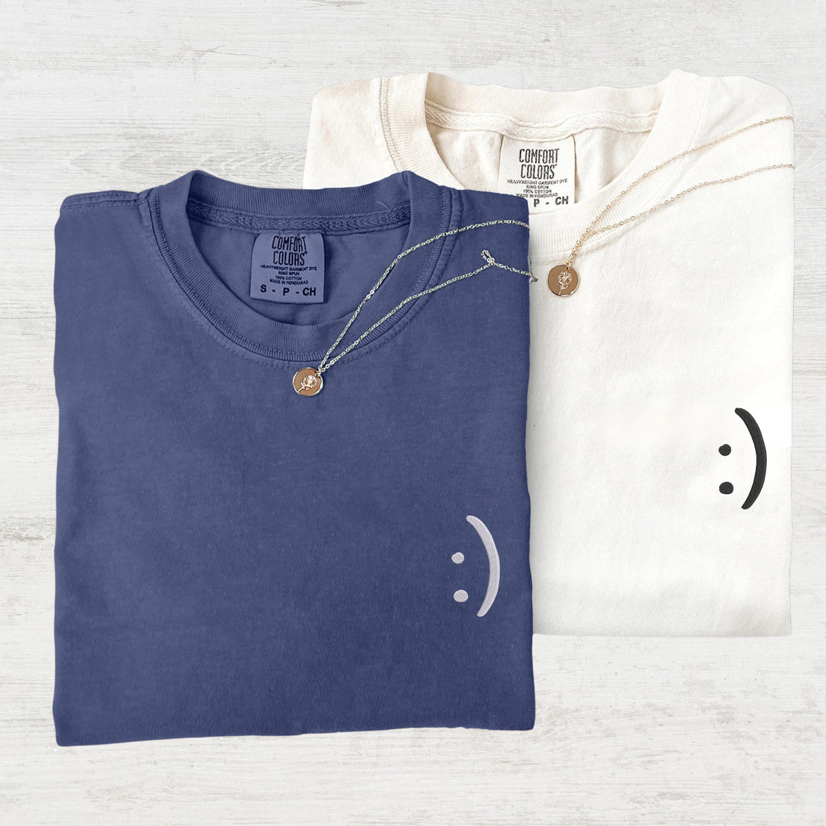 Custom Embroidered Smile Face Matching T-shirts for Couples