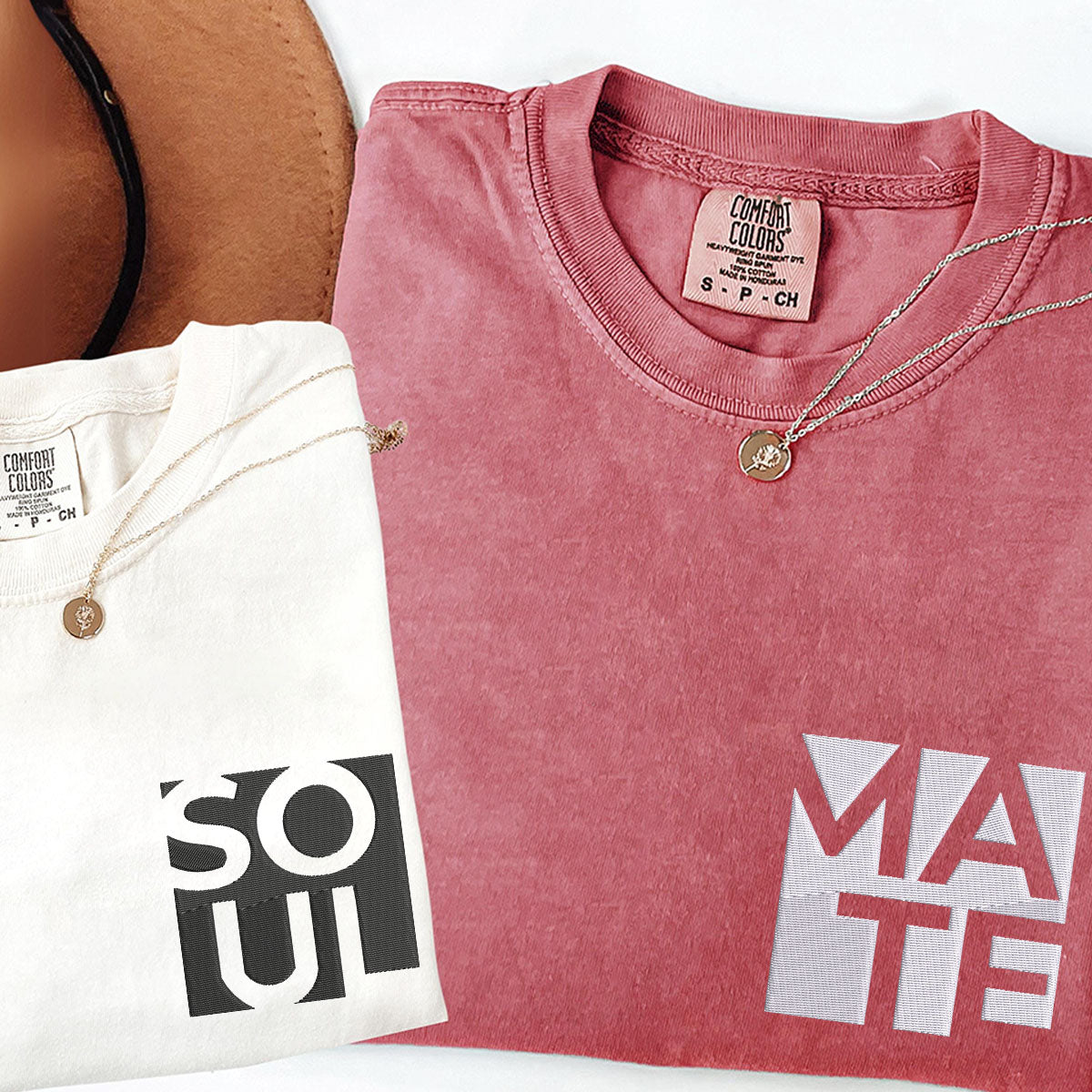 Custom Embroidered Soul Mate Matching T-shirts for Couples