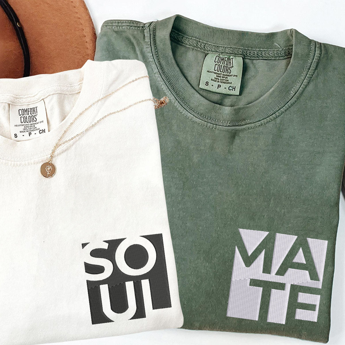 Custom Embroidered Soul Mate Matching T-shirts for Couples