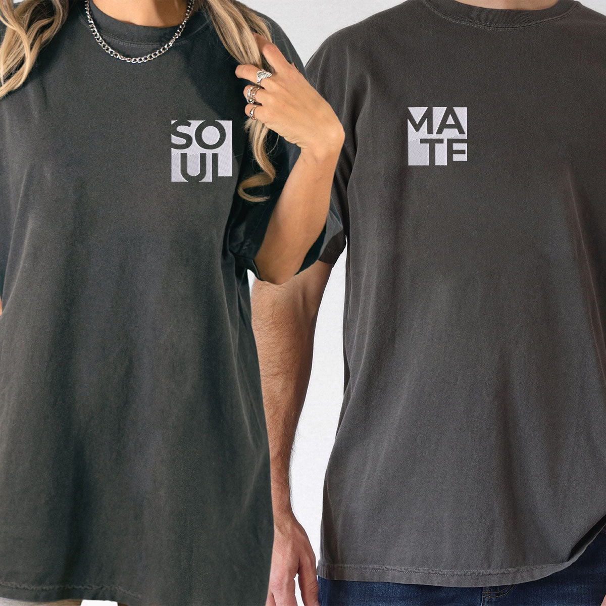 Custom Embroidered Soul Mate Matching T-shirts for Couples