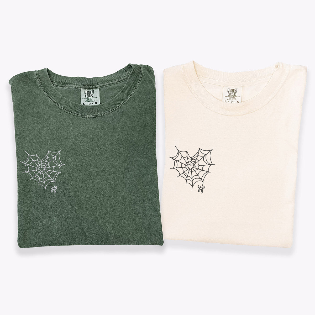 Custom Embroidered Spider Web Heart Matching T-shirts for Couples