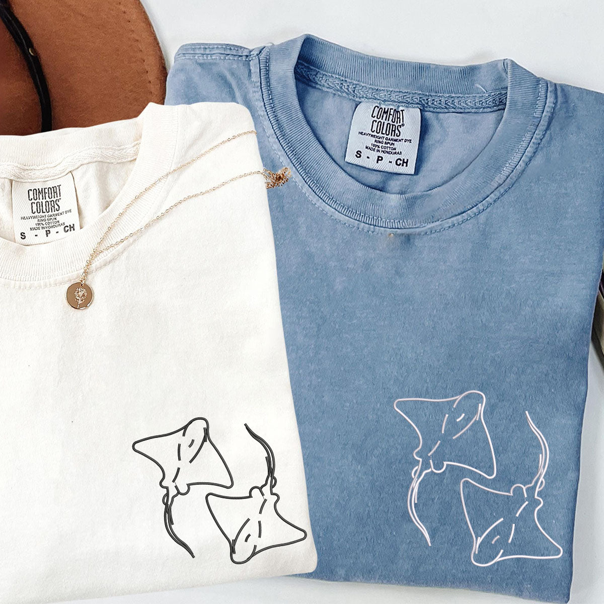 Custom Embroidered Stingray Love Matching T-shirts for Couples