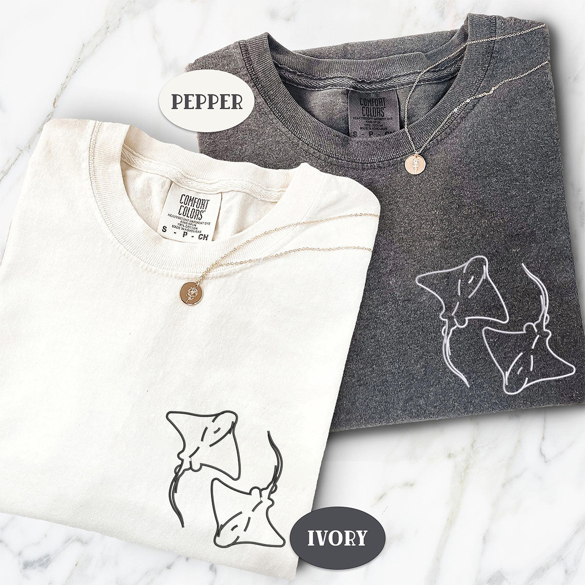 Custom Embroidered Stingray Love Matching T-shirts for Couples