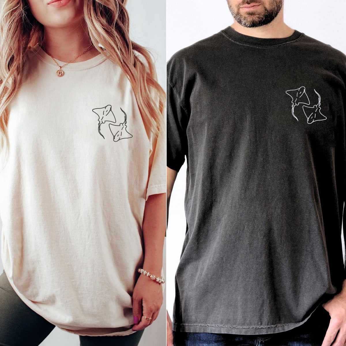 Custom Embroidered Stingray Love Matching T-shirts for Couples
