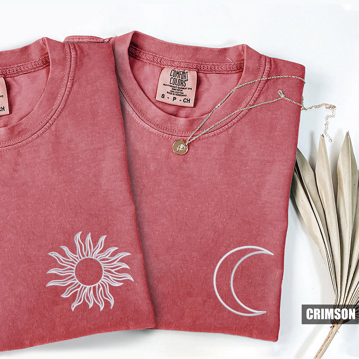 Custom Embroidered Sun and Moon Matching T-shirts for Couples