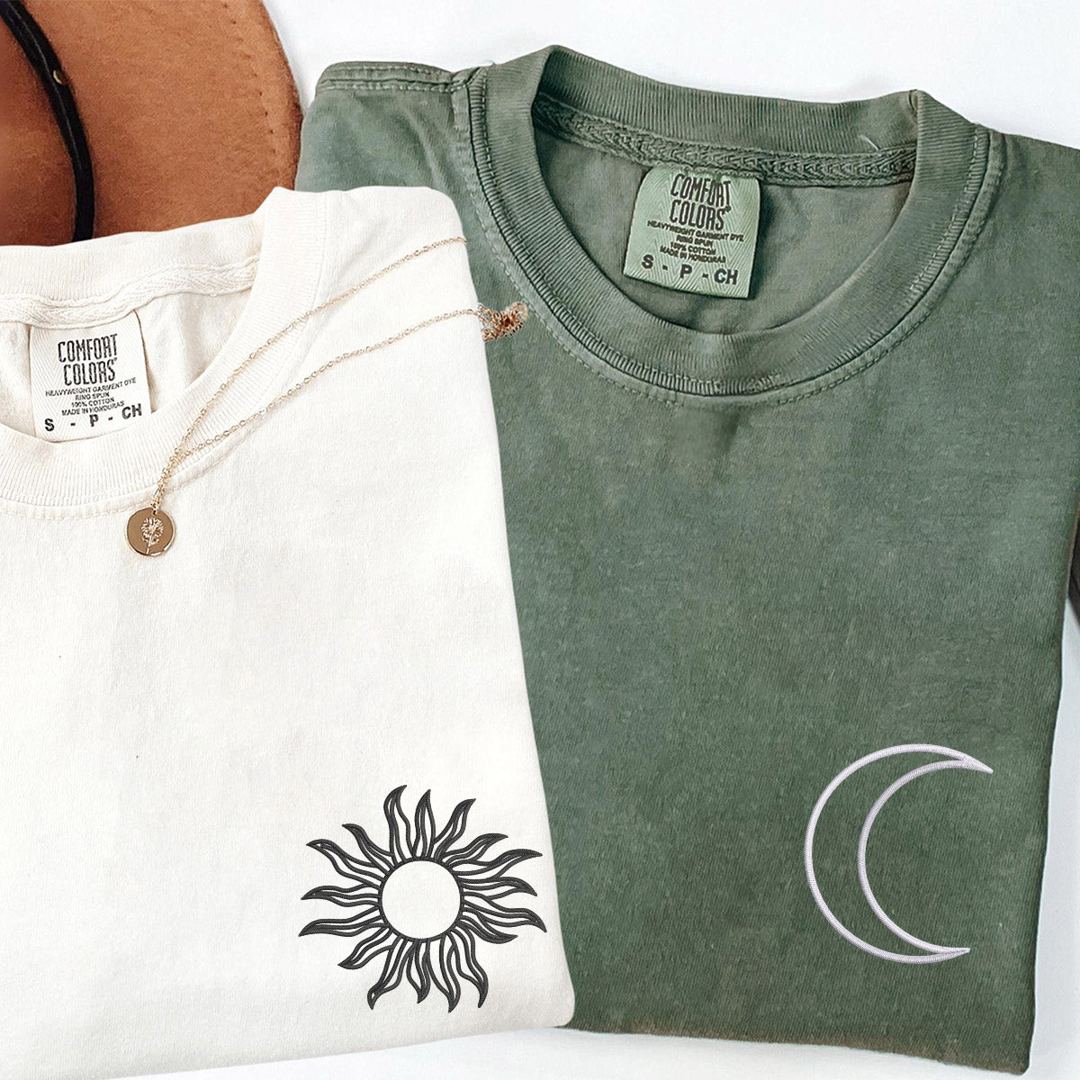 Custom Embroidered Sun and Moon Matching T-shirts for Couples