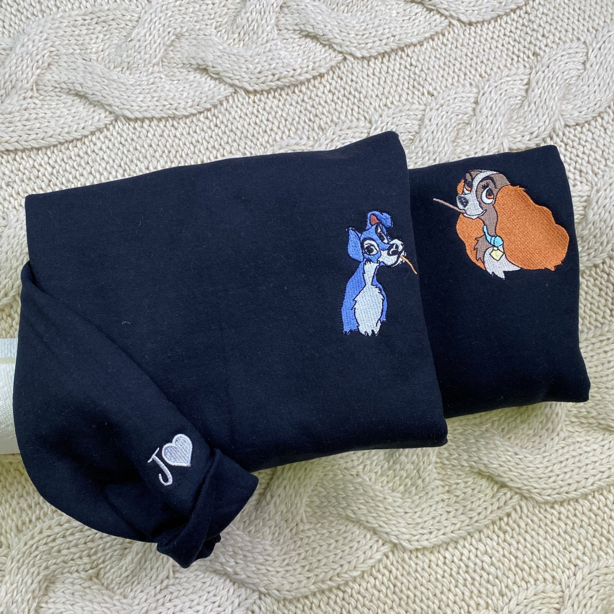 Custom Embroidered Hoodies For Couples, Custom Matching Couple Hoodies, Cartoon Dog Couple Lovely Embroidered Matching Couples Hoodie