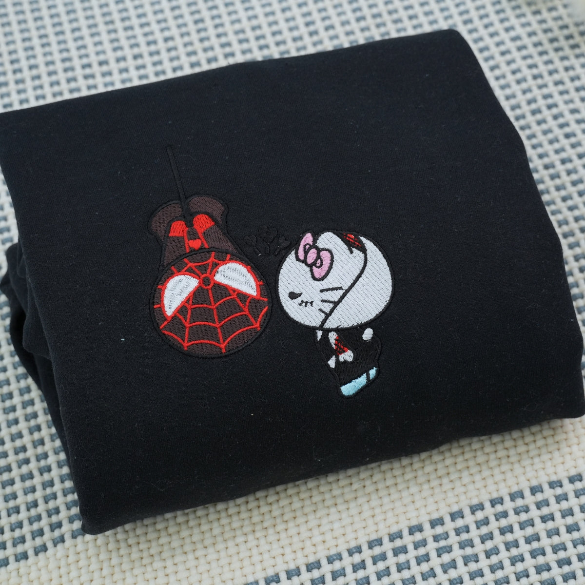Custom Embroidered Sweatshirts For Couples, Custom Matching Couple Sweatshirt, Spider Kitten Couples Embroidered Crewneck Sweater V2