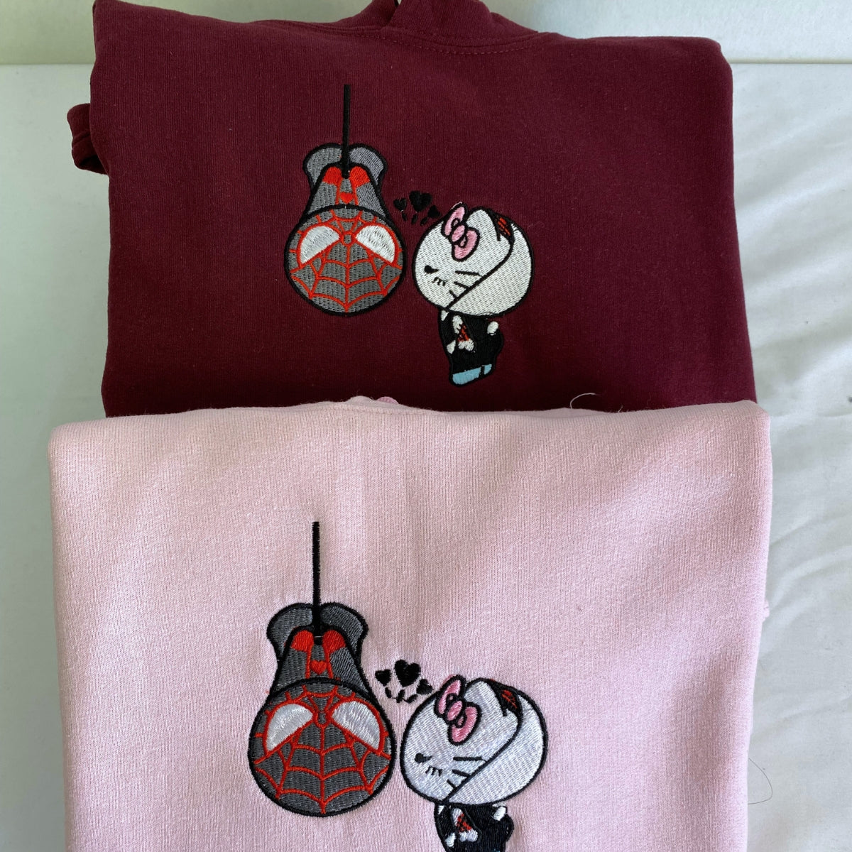 Custom Embroidered Sweatshirts For Couples, Custom Matching Couple Sweatshirt, Spider Kitten Couples Embroidered Crewneck Sweater V2