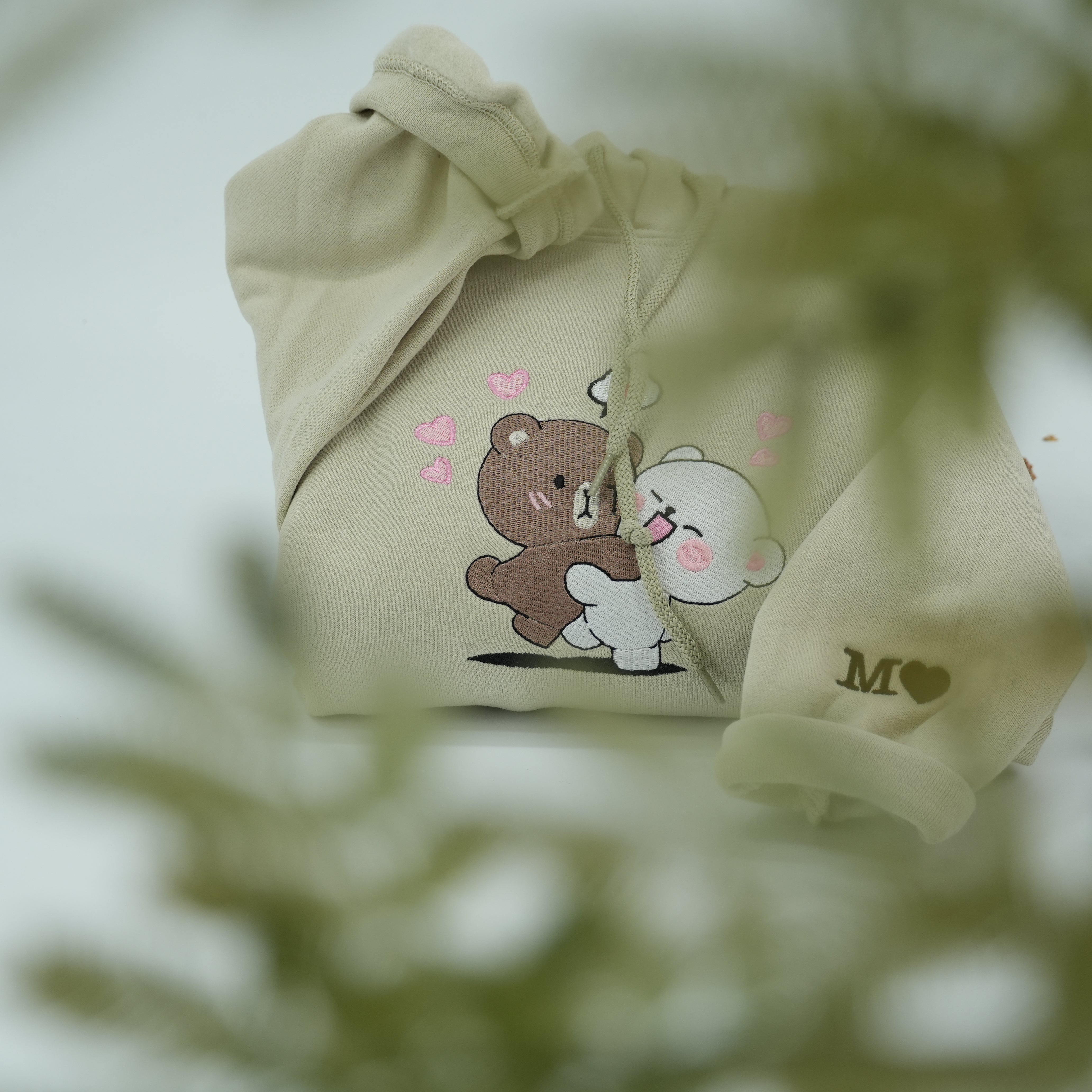 Custom Embroidered Sweatshirts For Couples, Custom Brown and Cream Bears Custom Embroidered Crewneck
