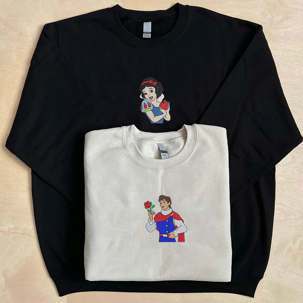 Custom Embroidered Sweatshirts For Couples, Personalized His Her Sweatshirts, Adorable Prince x Princess Couples Embroidered Sweater
