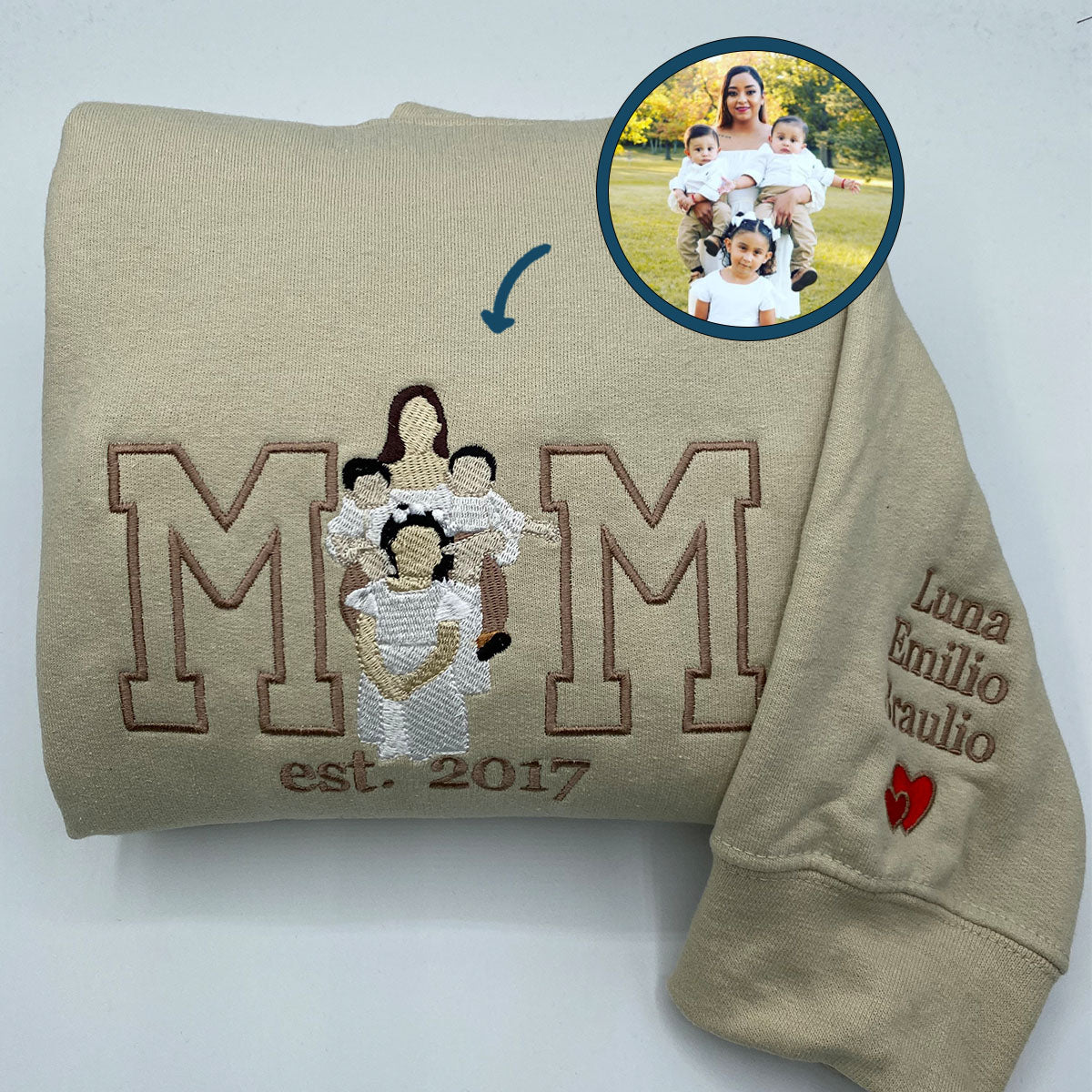 Custom Embroidered Sweatshirts & Hoodies - Personalized Full-Color Mother and Son Photo