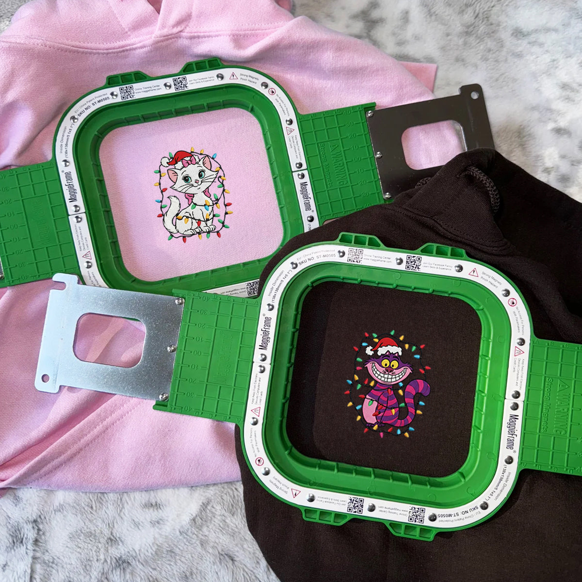 Custom Embroidered Sweet White Cat and Smiling Striped Kitty Christmas Hoodie, Warm Festive Outfit Matching for Couples