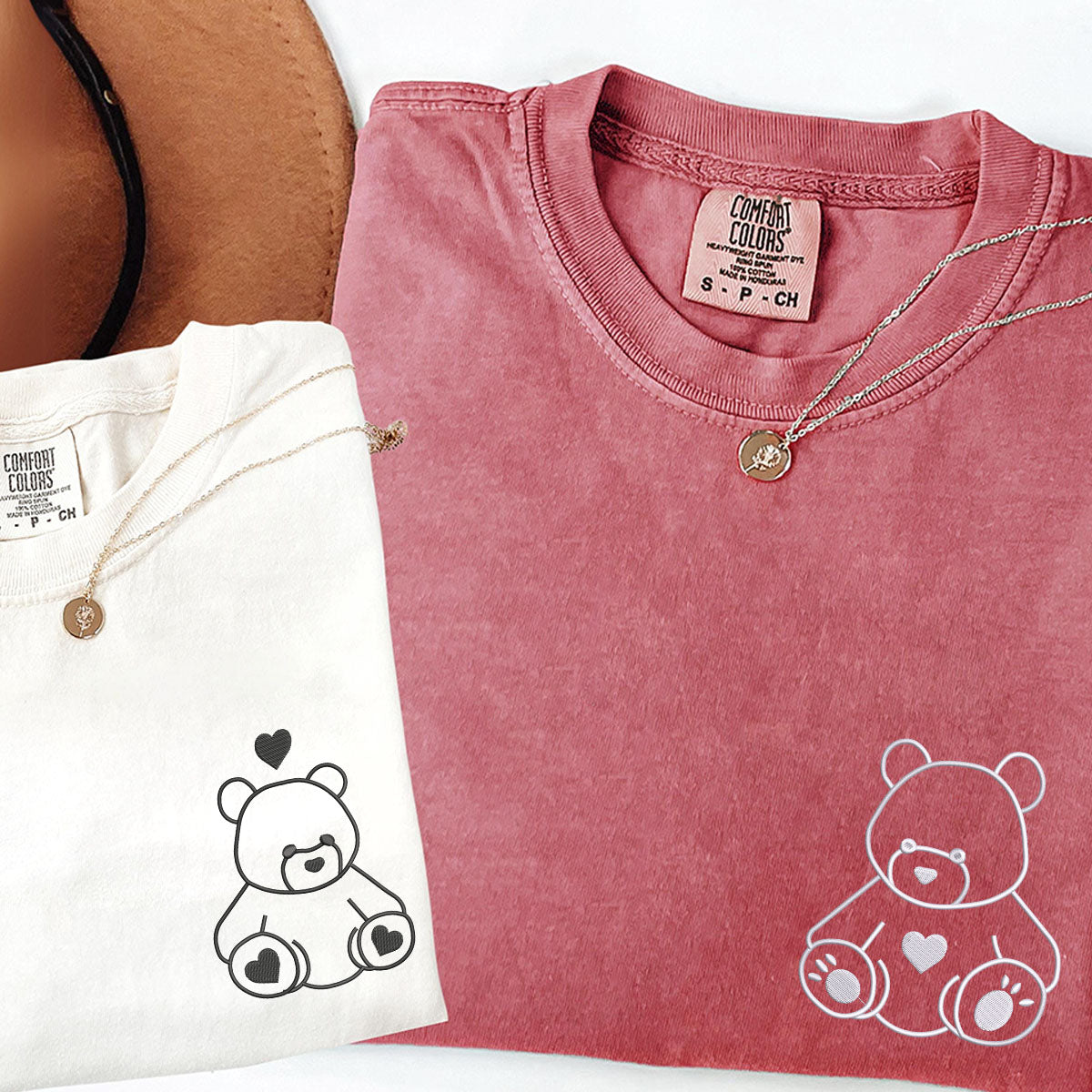 Custom Embroidered Teddy Bear Love Matching T-shirts for Couples