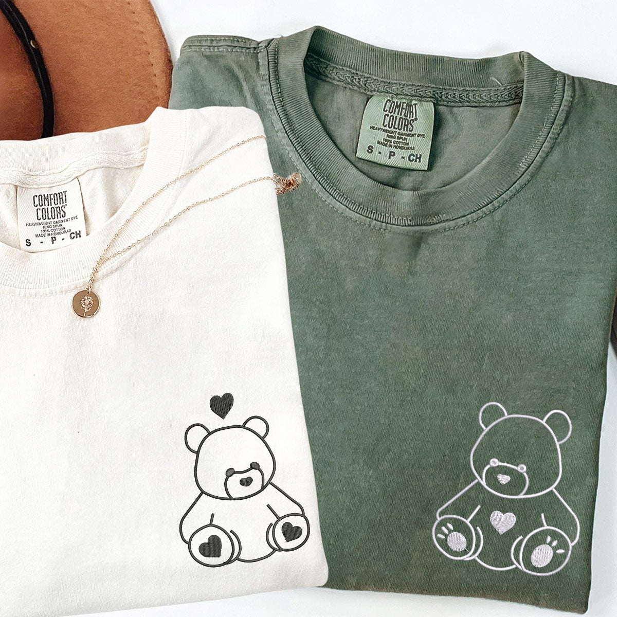 Custom Embroidered Teddy Bear Love Matching T-shirts for Couples