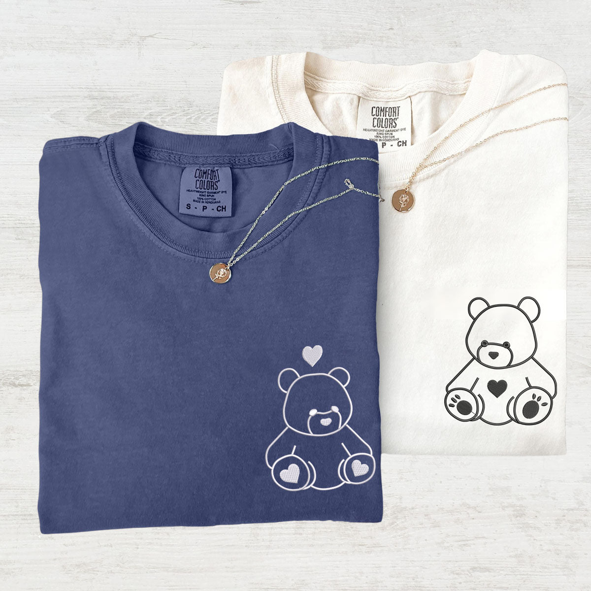 Custom Embroidered Teddy Bear Love Matching T-shirts for Couples