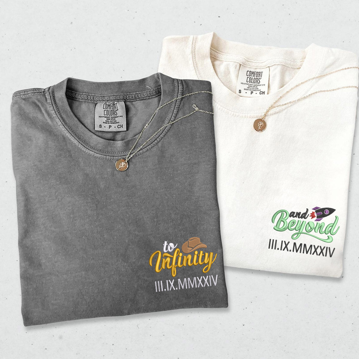 Custom Embroidered To Infinity And Beyond Roman Numeral Matching T-shirts for Couples