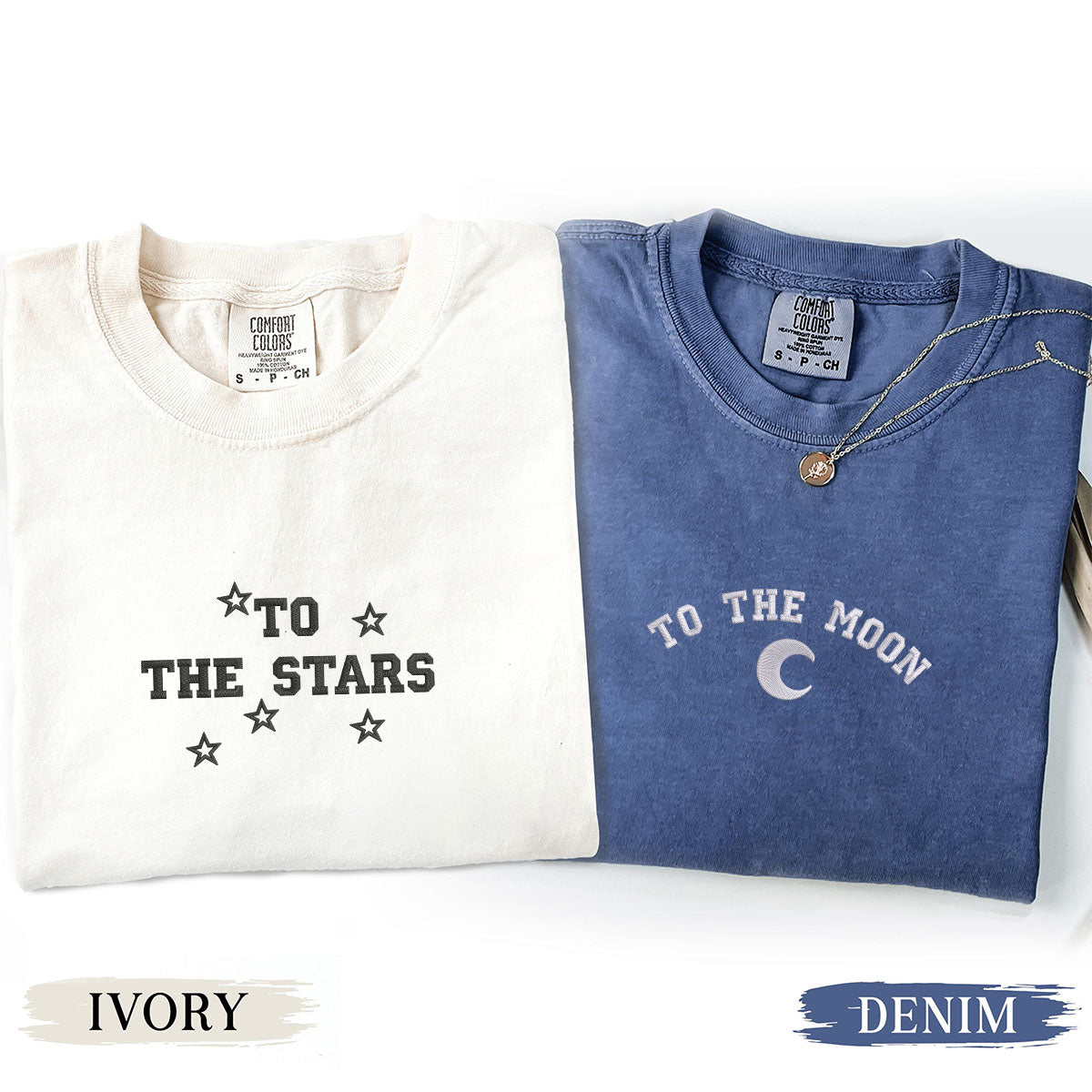 Custom Embroidered To The Moon &amp; Stars Matching T-shirts for Couples