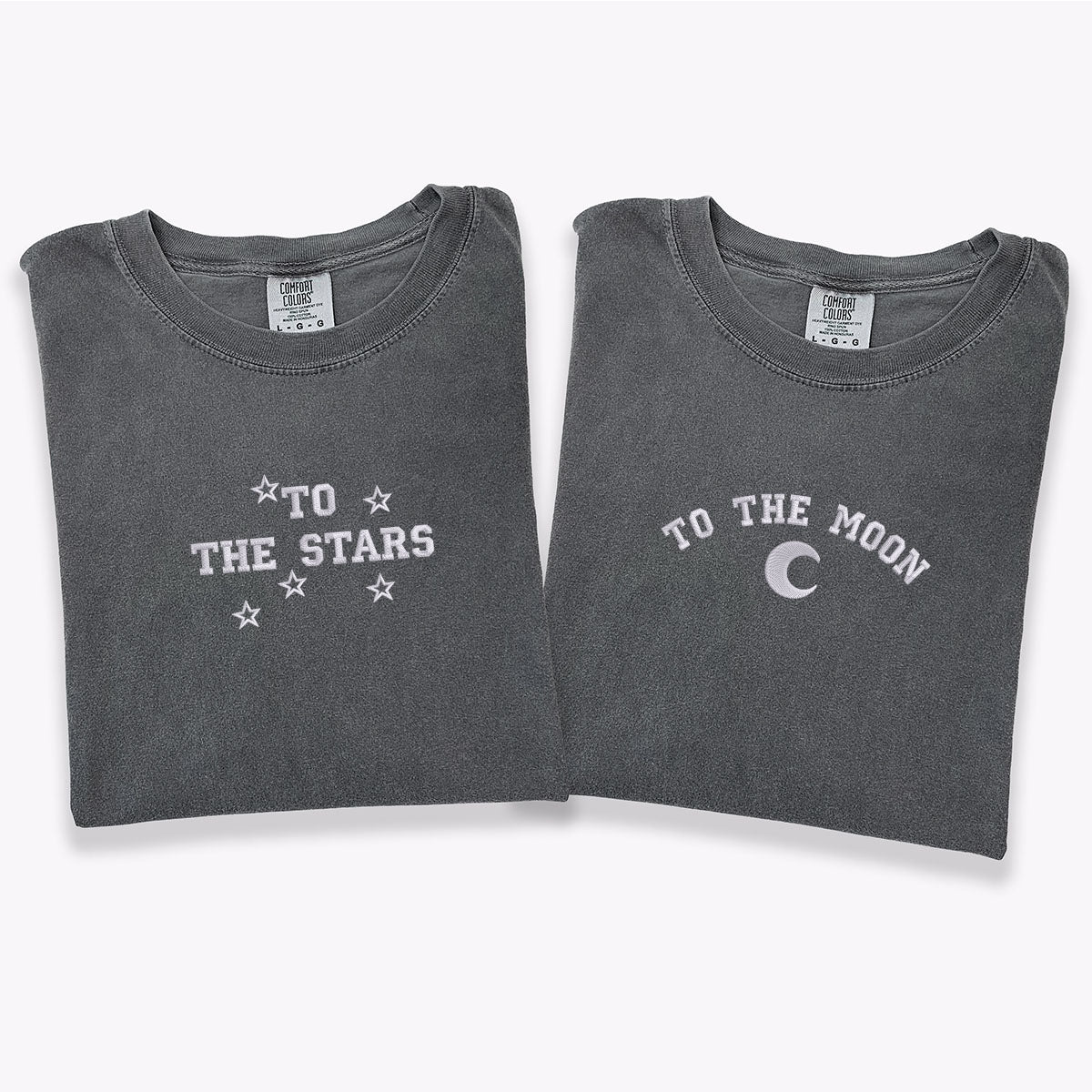 Custom Embroidered To The Moon &amp; Stars Matching T-shirts for Couples
