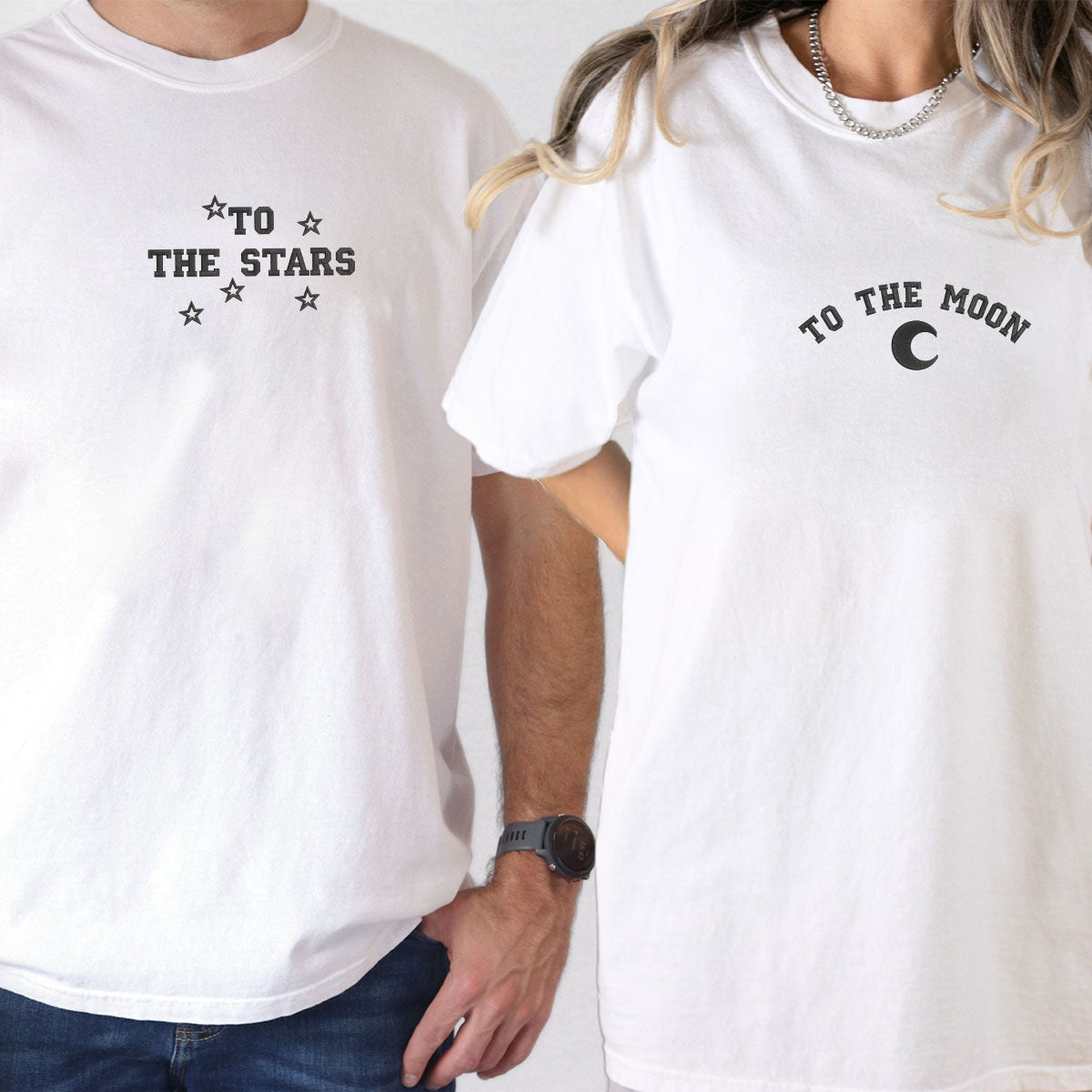 Custom Embroidered To The Moon &amp; Stars Matching T-shirts for Couples
