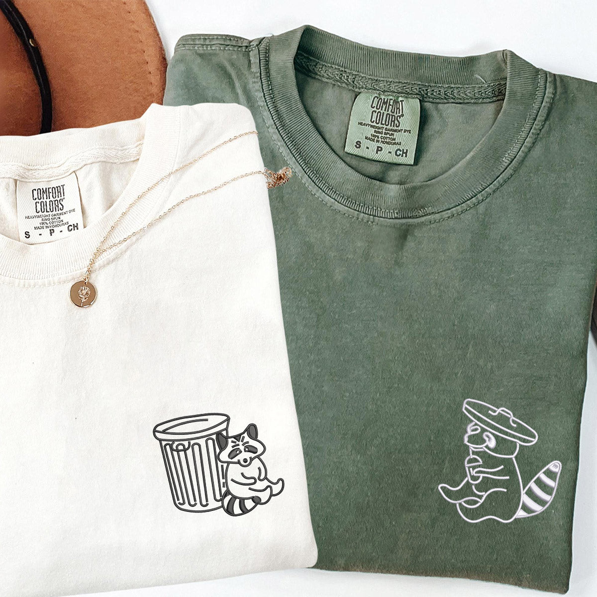 Custom Embroidered Trash Pandas Matching T-shirts for Couples