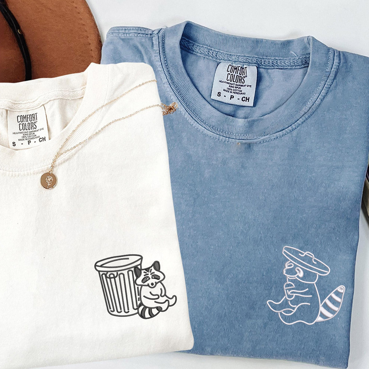 Custom Embroidered Trash Pandas Matching T-shirts for Couples