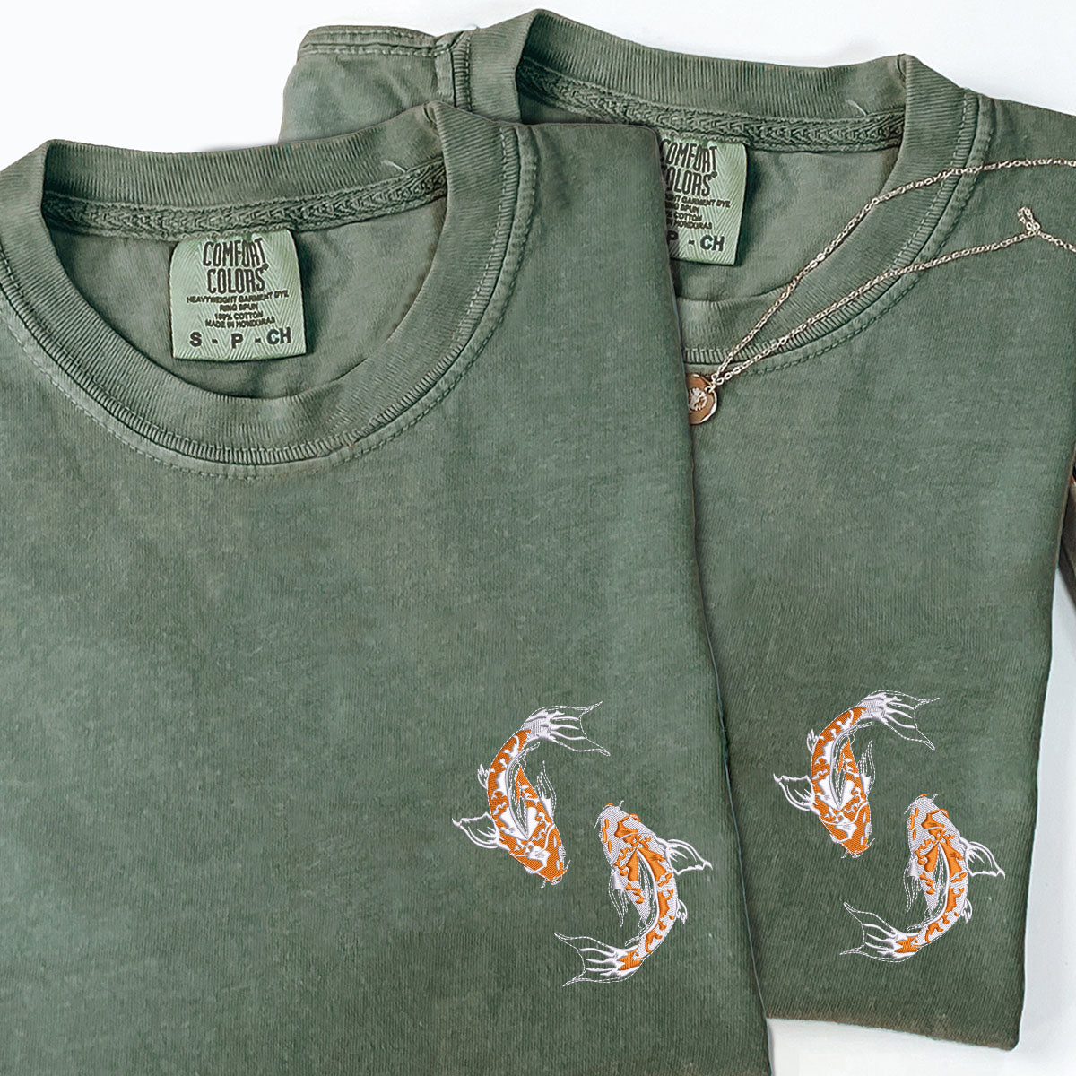 Custom Embroidered Yin &amp; Yang Koi Fish Matching T-shirts for Couples