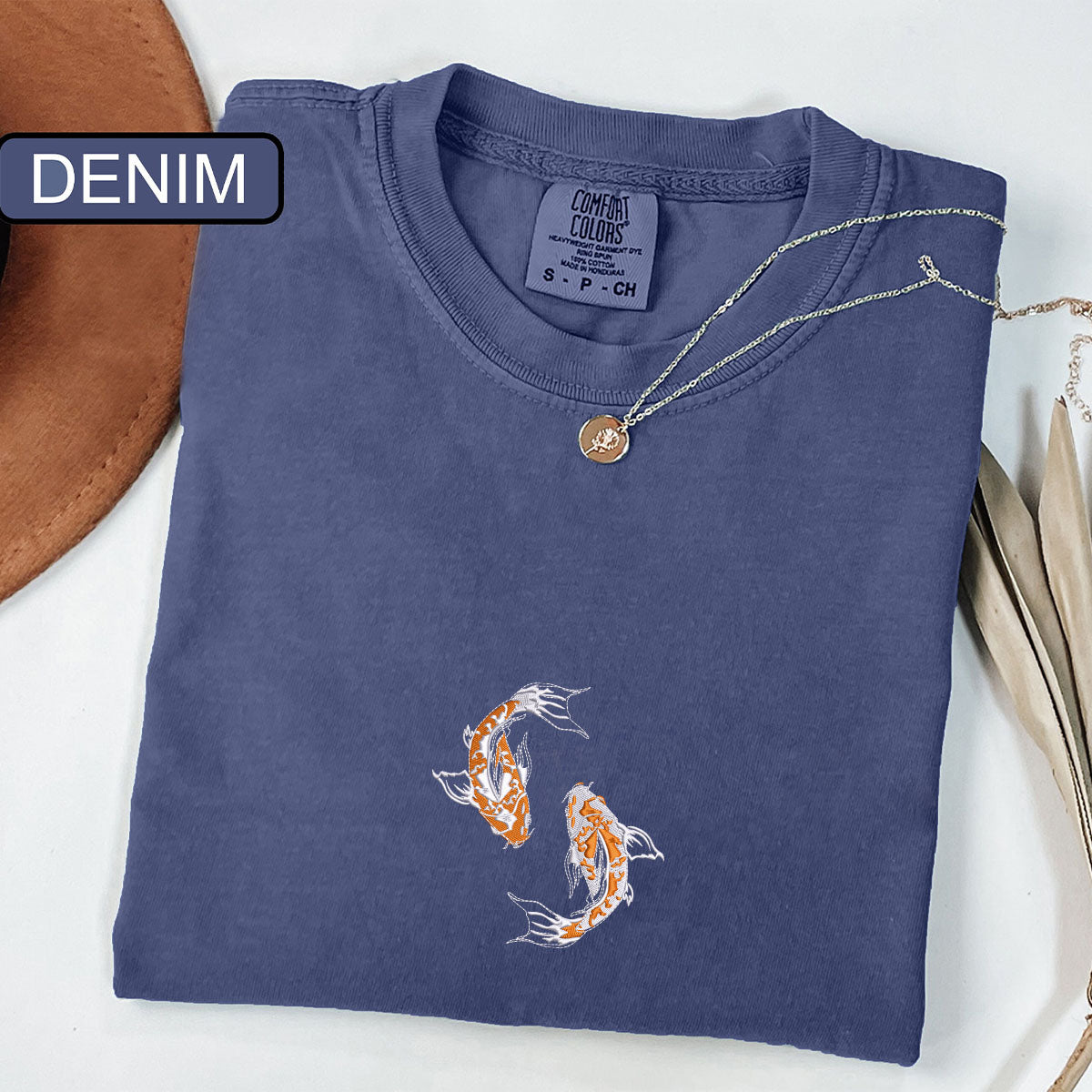 Custom Embroidered Yin &amp; Yang Koi Fish Matching T-shirts for Couples