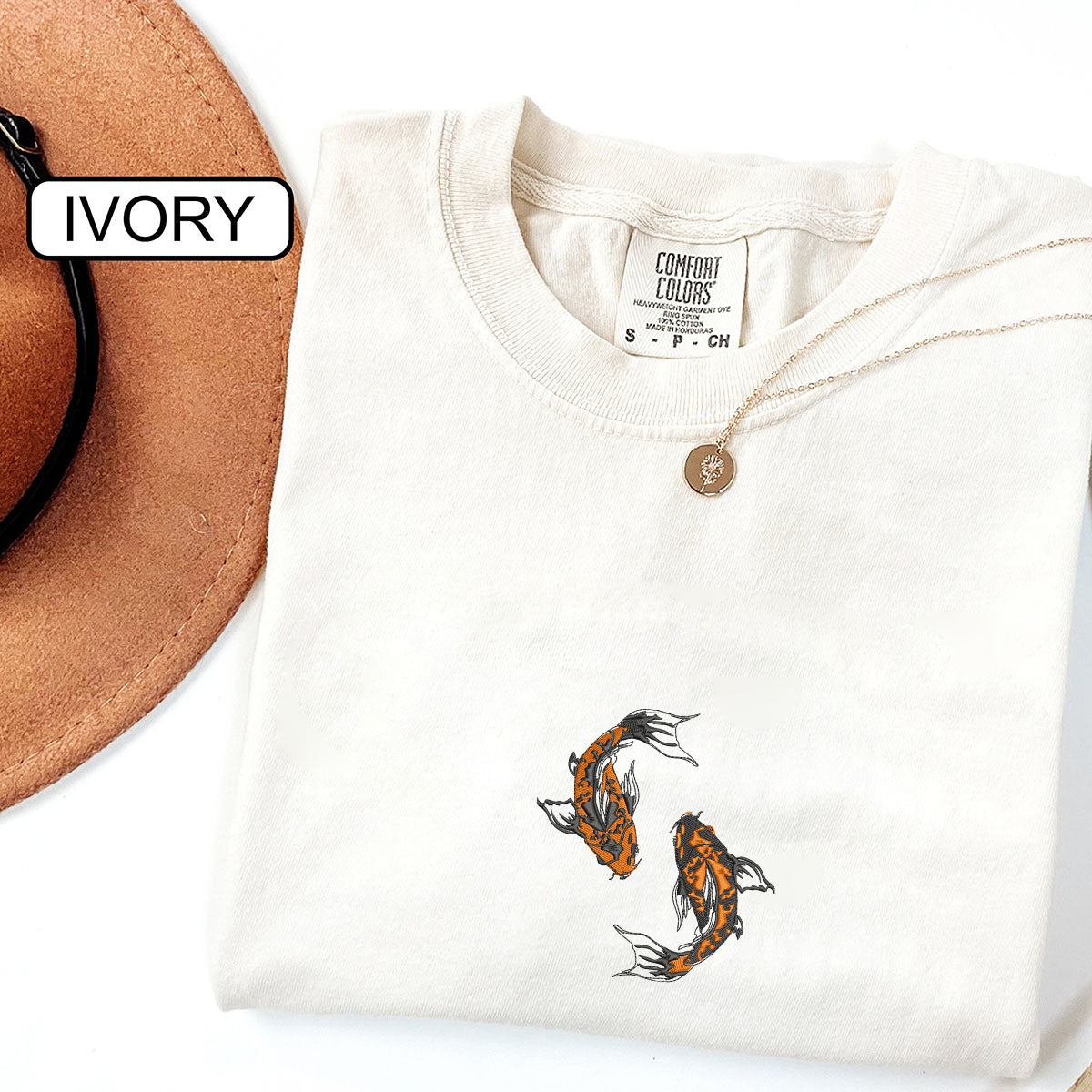 Custom Embroidered Yin &amp; Yang Koi Fish Matching T-shirts for Couples