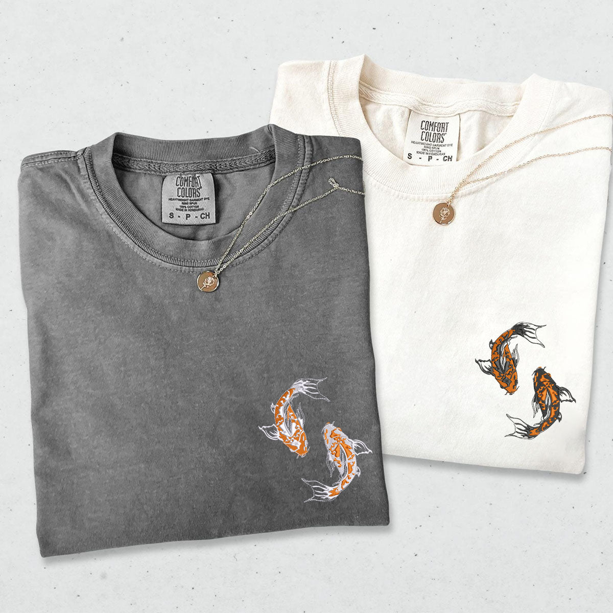 Custom Embroidered Yin & Yang Koi Fish Matching T-shirts for Couples