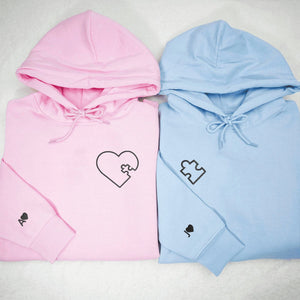 Custom Embroidered You Complete Me Heart Puzzle Matching Hoodies for Couples - mymatchhoodie