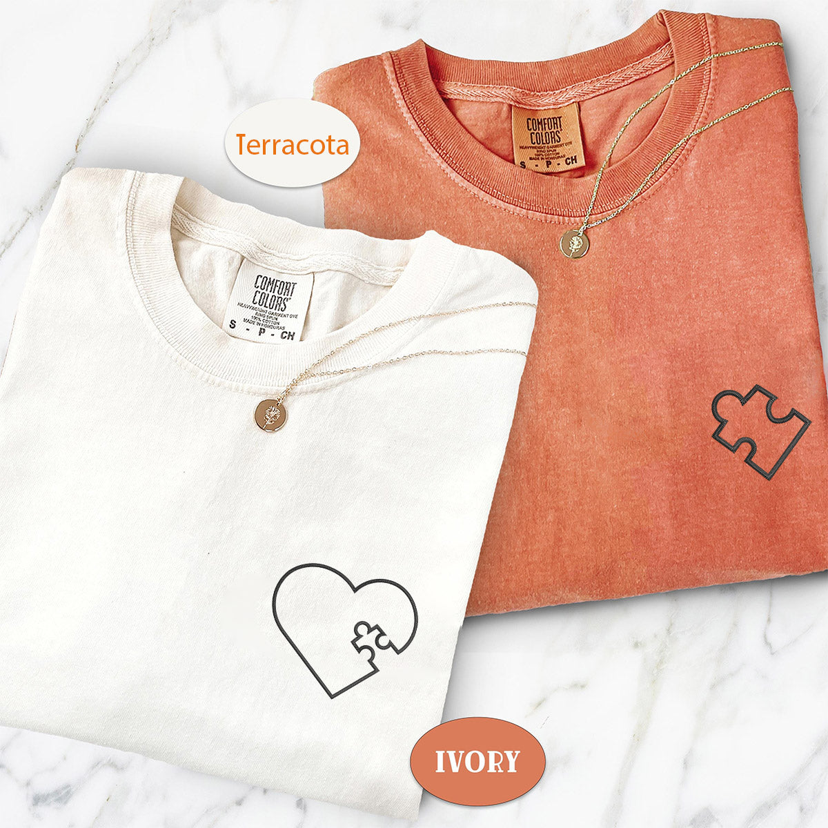 Custom Embroidered You Complete Me Heart Puzzle Matching T-shirts for Couples