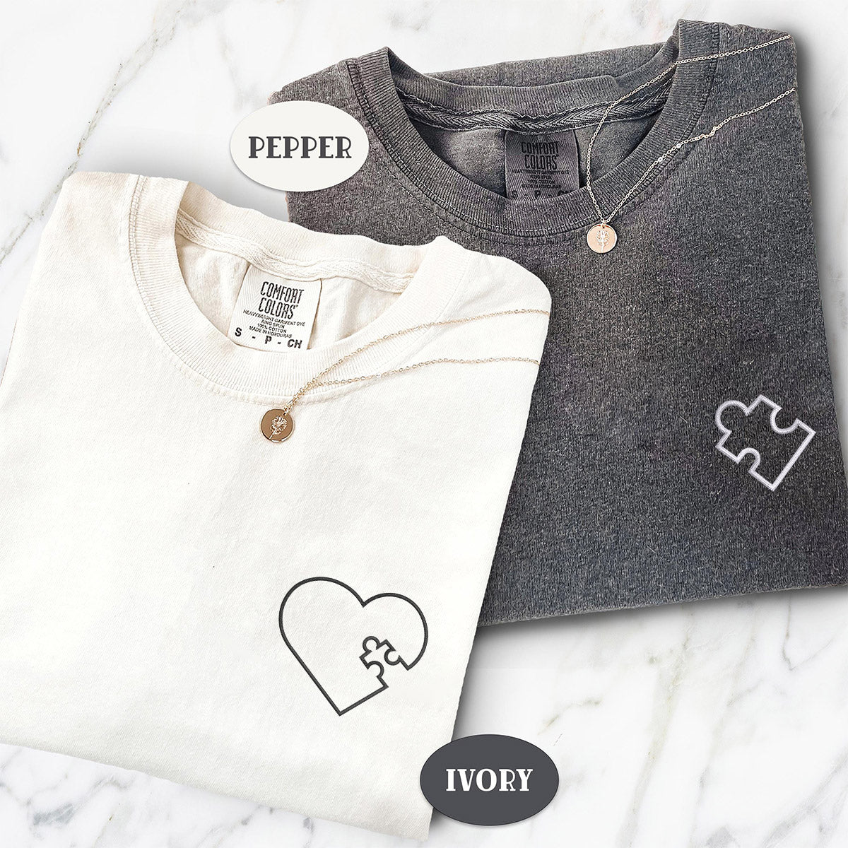 Custom Embroidered You Complete Me Heart Puzzle Matching T-shirts for Couples